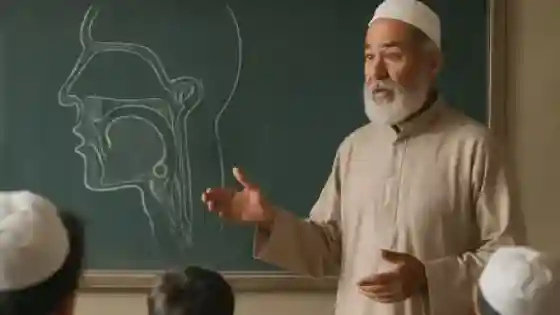 مخارج الحروف سبعة عشر مكتوبة على الذي يختاره من اختبر حسب أهل الأداء والضبط